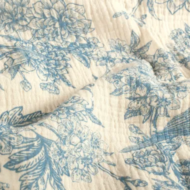 -Hydrofiel stof - bloemen en vogels - blauw - 23266-005 - Hydrofiel stof - bloemen en vogels - blauw - 23266-005