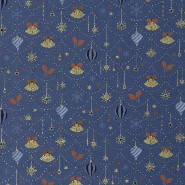 -Kerststof - katoen poplin - folie kerstballen, kerstklokken & kerststerren - blauw - 20749-007 - Kerststof - katoen poplin - folie kerstballen, kerstklokken & kerststerren - blauw - 20749-007