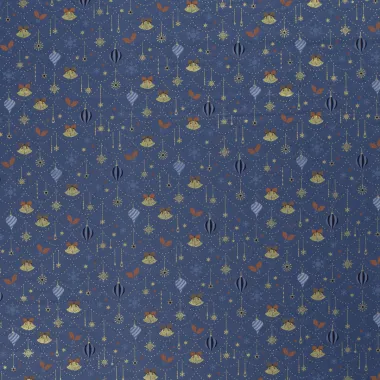 -Kerststof - katoen poplin - folie kerstballen, kerstklokken & kerststerren - blauw - 20749-007 - Kerststof - katoen poplin - folie kerstballen, kerstklokken & kerststerren - blauw - 20749-007