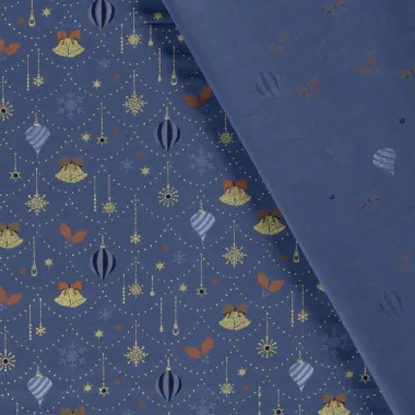 -Kerststof - katoen poplin - folie kerstballen, kerstklokken & kerststerren - blauw - 20749-007 - Kerststof - katoen poplin - folie kerstballen, kerstklokken & kerststerren - blauw - 20749-007