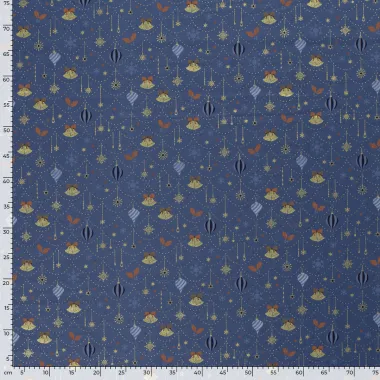 -Kerststof - katoen poplin - folie kerstballen, kerstklokken & kerststerren - blauw - 20749-007 - Kerststof - katoen poplin - folie kerstballen, kerstklokken & kerststerren - blauw - 20749-007