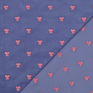 -Embroidery stof - babycord - strikjes - jeansblauw - 3789-002 - Embroidery stof - babycord - strikjes - jeansblauw - 3789-002