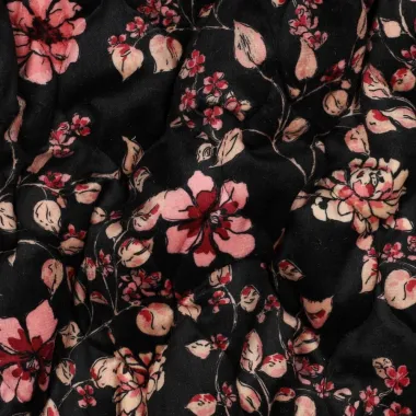 -Doorgestikte stof - stepped velvet - digitaal bloemen - zwart - 3794-001 - Doorgestikte stof - stepped velvet - digitaal bloemen - zwart - 3794-001