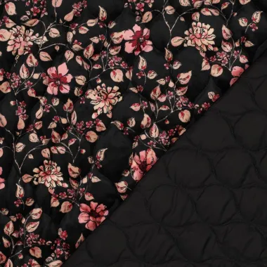 -Doorgestikte stof - stepped velvet - digitaal bloemen - zwart - 3794-001 - Doorgestikte stof - stepped velvet - digitaal bloemen - zwart - 3794-001