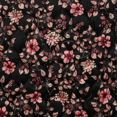 -Doorgestikte stof - stepped velvet - digitaal bloemen - zwart - 3794-001 - Doorgestikte stof - stepped velvet - digitaal bloemen - zwart - 3794-001