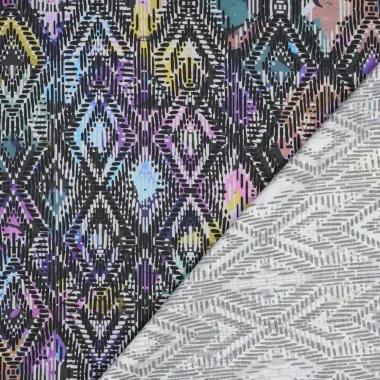 -Katoen stof - satijn - digitaal geometric - paars multi - 5471-001 - Katoen stof - satijn - digitaal geometric - paars multi - 5471-001