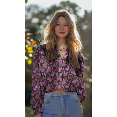 -Ribcord stof - babycord - digitaal bloemen - donkerblauw - 5594-003 - Ribcord stof - babycord - digitaal bloemen - donkerblauw - 5594-003