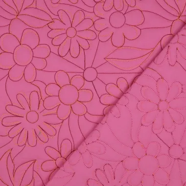 -Doorgestikte stof - stepped - bloemen - roze - 3790-001 - Doorgestikte stof - stepped - bloemen - roze - 3790-001