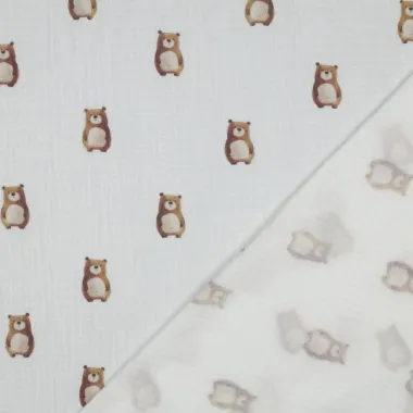 -Hydrofiel stof - digitaal beertjes - wit - 6154-012 - Hydrofiel stof - digitaal beertjes - wit - 6154-012