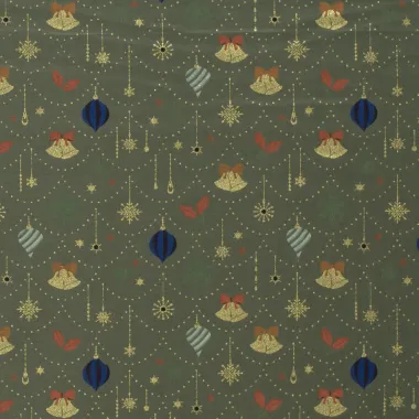 -Kerststof - katoen poplin - folie kerstballen, kerstklokken & kerststerren - groen - 20749-027 - Kerststof - katoen poplin - folie kerstballen, kerstklokken & kerststerren - groen - 20749-027