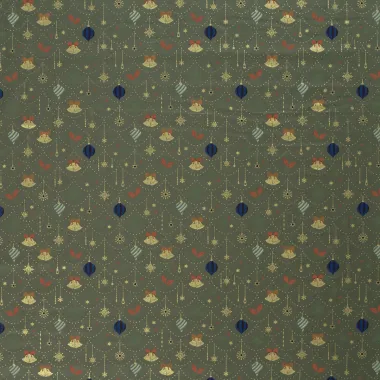 -Kerststof - katoen poplin - folie kerstballen, kerstklokken & kerststerren - groen - 20749-027 - Kerststof - katoen poplin - folie kerstballen, kerstklokken & kerststerren - groen - 20749-027