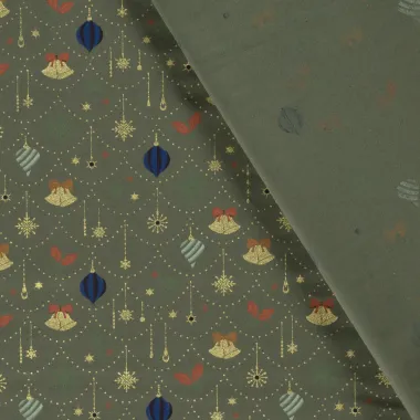 -Kerststof - katoen poplin - folie kerstballen, kerstklokken & kerststerren - groen - 20749-027 - Kerststof - katoen poplin - folie kerstballen, kerstklokken & kerststerren - groen - 20749-027