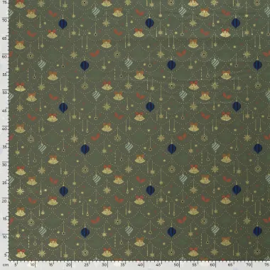 -Kerststof - katoen poplin - folie kerstballen, kerstklokken & kerststerren - groen - 20749-027 - Kerststof - katoen poplin - folie kerstballen, kerstklokken & kerststerren - groen - 20749-027