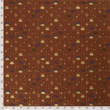 -Kerststof - katoen poplin - folie kerstballen, kerstklokken & kerststerren - brique - 20749-056 - Kerststof - katoen poplin - folie kerstballen, kerstklokken & kerststerren - brique - 20749-056