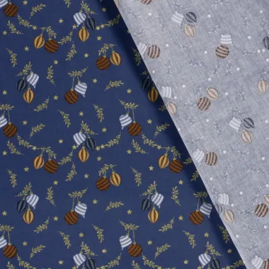 -Kerststof - katoen poplin - folie kerstballen, kersttakjes en kerststerren - blauw - 20753-007 - Kerststof - katoen poplin - folie kerstballen, kersttakjes en kerststerren - blauw - 20753-007