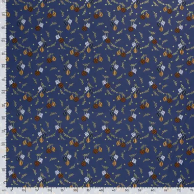 -Kerststof - katoen poplin - folie kerstballen, kersttakjes en kerststerren - blauw - 20753-007 - Kerststof - katoen poplin - folie kerstballen, kersttakjes en kerststerren - blauw - 20753-007