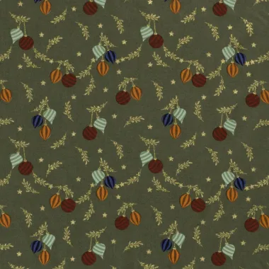 -Kerststof - katoen poplin - folie kerstballen, kersttakjes en kerststerren - groen - 20753-027 - Kerststof - katoen poplin - folie kerstballen, kersttakjes en kerststerren - groen - 20753-027