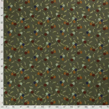 -Kerststof - katoen poplin - folie kerstballen, kersttakjes en kerststerren - groen - 20753-027 - Kerststof - katoen poplin - folie kerstballen, kersttakjes en kerststerren - groen - 20753-027