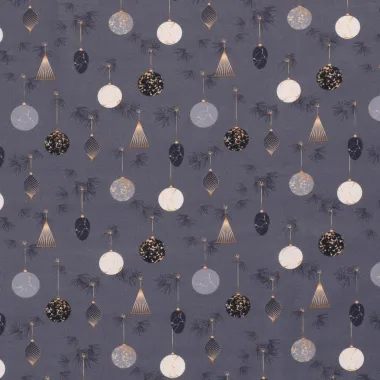 -Kerststof - katoen poplin - kerstballen - grijsblauw - 20754-007 - Kerststof - katoen poplin - kerstballen - grijsblauw - 20754-007