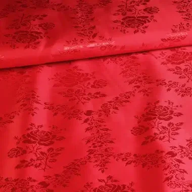 -Satijn stof - jacquard - rozen - rood - 5999-6 - Satijn stof - jacquard - rozen - rood - 5999-6