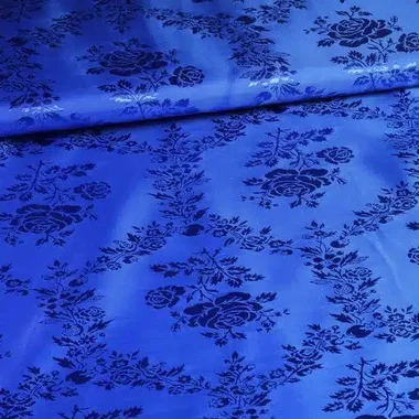 -Satijn stof - jacquard - rozen - kobalt - 5999-7 - Satijn stof - jacquard - rozen - kobalt - 5999-7