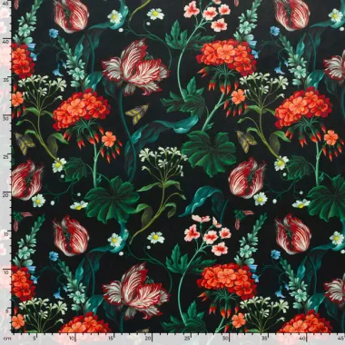 -Fluweel stof - digitaal bloemen - zwart - 1912-069 - Fluweel stof - digitaal bloemen - zwart - 1912-069
