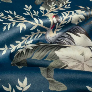 -Fluweel stof - digitaal bloemen en vogels - blauw - 1913-008 - Fluweel stof - digitaal bloemen en vogels - blauw - 1913-008