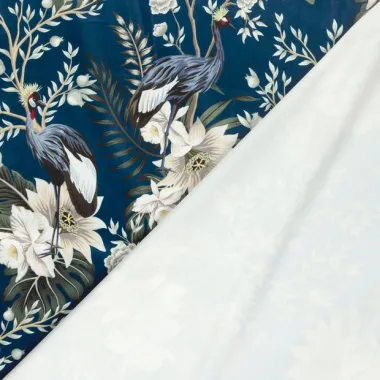 -Fluweel stof - digitaal bloemen en vogels - blauw - 1913-008 - Fluweel stof - digitaal bloemen en vogels - blauw - 1913-008