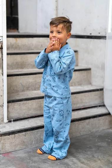 -Flanel stof - raketten - babyblauw - 26/24333-003 - Flanel stof - raketten - babyblauw - 26/24333-003