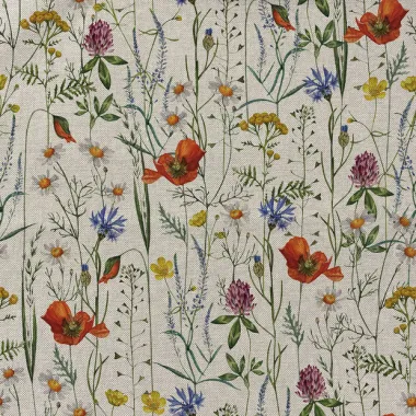 -Deco stof - linnenlook - digitaal veldbloemen - naturel multi - 1932-027 - Deco stof - linnenlook - digitaal veldbloemen - naturel multi - 1932-027