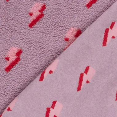 -Fleece stof - sherpa fleece - jacquard - bliksem - roze - 26/24390-014 - Fleece stof - sherpa fleece - jacquard - bliksem - roze - 26/24390-014