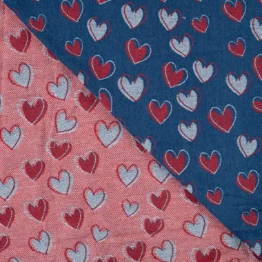 -Spijkerstof - denim - jacquard - hartjes - blauw - 48133-960 - Spijkerstof - denim - jacquard - hartjes - blauw - 48133-960