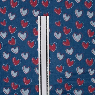 -Spijkerstof - denim - jacquard - hartjes - blauw - 48133-960 - Spijkerstof - denim - jacquard - hartjes - blauw - 48133-960