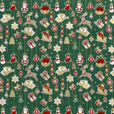 -Kerststof - katoen poplin - diverse kerstornamenten - groen - 20727-025 - Kerststof - katoen poplin - diverse kerstornamenten - groen - 20727-025