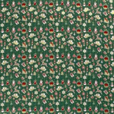 -Kerststof - katoen poplin - diverse kerstornamenten - groen - 20727-025 - Kerststof - katoen poplin - diverse kerstornamenten - groen - 20727-025