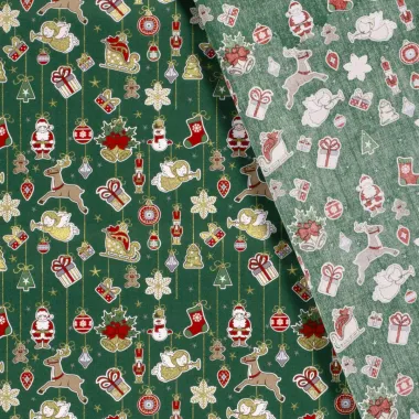 -Kerststof - katoen poplin - diverse kerstornamenten - groen - 20727-025 - Kerststof - katoen poplin - diverse kerstornamenten - groen - 20727-025