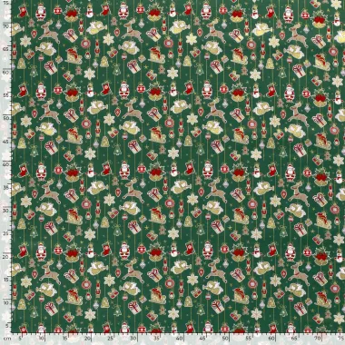 -Kerststof - katoen poplin - diverse kerstornamenten - groen - 20727-025 - Kerststof - katoen poplin - diverse kerstornamenten - groen - 20727-025