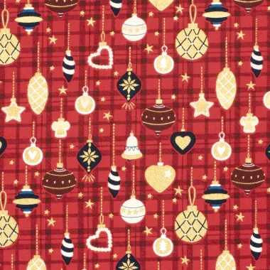 -Kerststof - katoen poplin - folie kerstballen - rood - 22701-015 - Kerststof - katoen poplin - folie kerstballen - rood - 22701-015