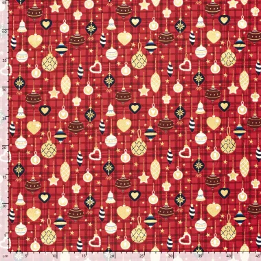 -Kerststof - katoen poplin - folie kerstballen - rood - 22701-015 - Kerststof - katoen poplin - folie kerstballen - rood - 22701-015