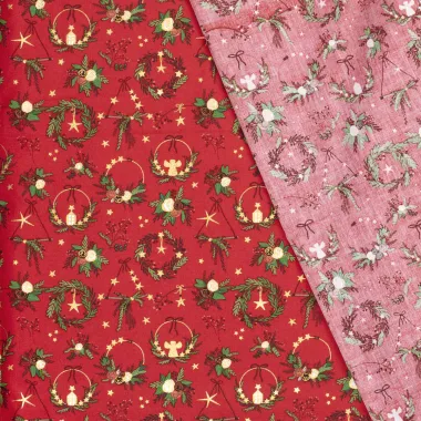 -Kerststof - katoen poplin - folie diverse kerstmotieven - rood - 22703-015 - Kerststof - katoen poplin - folie diverse kerstmotieven - rood - 22703-015