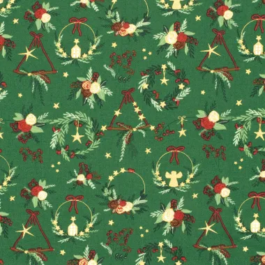 -Kerststof - katoen poplin - folie diverse kerstmotieven - groen - 22703-025 - Kerststof - katoen poplin - folie diverse kerstmotieven - groen - 22703-025