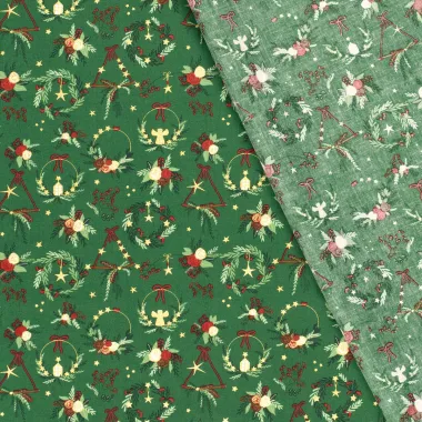 -Kerststof - katoen poplin - folie diverse kerstmotieven - groen - 22703-025 - Kerststof - katoen poplin - folie diverse kerstmotieven - groen - 22703-025