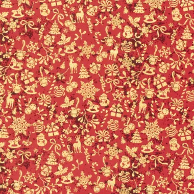 -Kerststof - katoen poplin - folie diverse kerstmotieven - rood - 22704-015 - Kerststof - katoen poplin - folie diverse kerstmotieven - rood - 22704-015