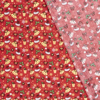 -Kerststof - katoen poplin - folie diverse kerstmotieven - rood - 22705-015 - Kerststof - katoen poplin - folie diverse kerstmotieven - rood - 22705-015