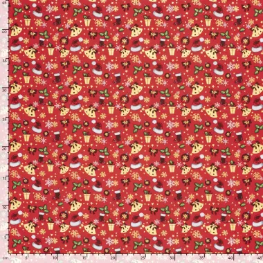 -Kerststof - katoen poplin - folie diverse kerstmotieven - rood - 22705-015 - Kerststof - katoen poplin - folie diverse kerstmotieven - rood - 22705-015