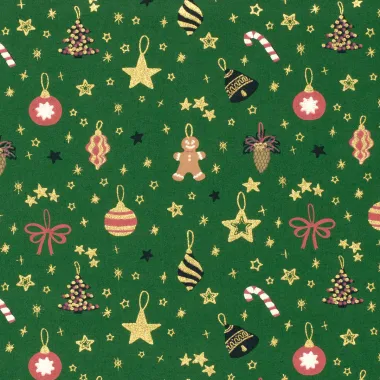-Kerststof - katoen poplin - folie kerstballen - groen - 22706-025 - Kerststof - katoen poplin - folie kerstballen - groen - 22706-025