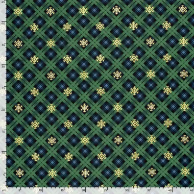 -Kerststof - flanel - folie sneeuwvlok - groen - 22710-025 - Kerststof - flanel - folie sneeuwvlok - groen - 22710-025