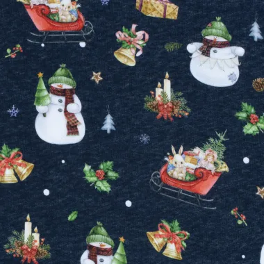 -Kerststof - sweattricot - sneeuwpop & diverse kerstmotieven - donkerblauw - 22715-008 - Kerststof - sweattricot - sneeuwpop & diverse kerstmotieven - donkerblauw - 22715-008