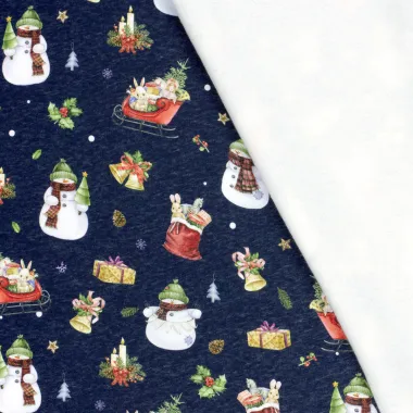 -Kerststof - sweattricot - sneeuwpop & diverse kerstmotieven - donkerblauw - 22715-008 - Kerststof - sweattricot - sneeuwpop & diverse kerstmotieven - donkerblauw - 22715-008