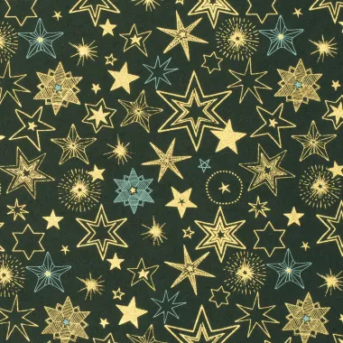 -Kerststof - katoen poplin - folie kerststerren - donkergroen - 22720-028 - Kerststof - katoen poplin - folie kerststerren - donkergroen - 22720-028